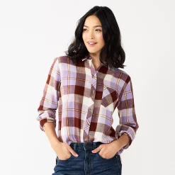 Women's Sonoma Goods For Life® Essential Everyday Button-Down Shirt 22 Women's Sonoma Goods For Life® Essential Everyday Button-Down Shirt -Hot Sale Adult Shop 4991213 Brown Purple Plaid