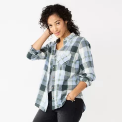 Women's Sonoma Goods For Life® Essential Everyday Button-Down Shirt 26 Women's Sonoma Goods For Life® Essential Everyday Button-Down Shirt -Hot Sale Adult Shop 4991213 Green Blue Plaid