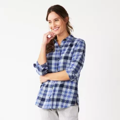 Women's Sonoma Goods For Life® Essential Everyday Button-Down Shirt 23 Women's Sonoma Goods For Life® Essential Everyday Button-Down Shirt -Hot Sale Adult Shop 4991213 Light Blue Plaid