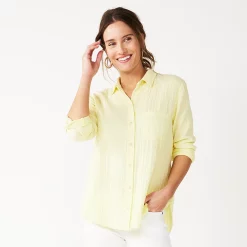 Women's Sonoma Goods For Life® Essential Everyday Button-Down Shirt 24 Women's Sonoma Goods For Life® Essential Everyday Button-Down Shirt -Hot Sale Adult Shop 4991213 Light Yellow Texture