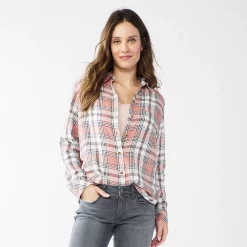 Women's Sonoma Goods For Life® Essential Everyday Button-Down Shirt 33 Women's Sonoma Goods For Life® Essential Everyday Button-Down Shirt -Hot Sale Adult Shop 4991213 Mauve Plaid