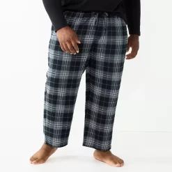 Big & Tall Sonoma Goods For Life® Crewneck Tee & Flannel Pants Sleep Set -Hot Sale Adult Shop 5004620 Black Gray Plaid