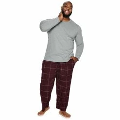 Big & Tall Sonoma Goods For Life® Crewneck Tee & Flannel Pants Sleep Set -Hot Sale Adult Shop 5004620 Burgundy Plaid