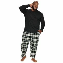Big & Tall Sonoma Goods For Life® Crewneck Tee & Flannel Pants Sleep Set -Hot Sale Adult Shop 5004620 Cream Black