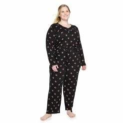 Plus Size Croft & Barrow® Textured Knit Henley Long Sleeve Pajama Top & Pajama Pants Sleep Set -Hot Sale Adult Shop 5011079 ALT2