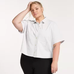 Plus Size FLX Collared Woven Crop Shirt