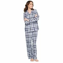 Women's Croft & Barrow® Flannel Long Sleeve Pajama Shirt & Pajama Pants Set -Hot Sale Adult Shop 5032546 Blue Plaid