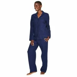 Women's Croft & Barrow® Flannel Long Sleeve Pajama Shirt & Pajama Pants Set -Hot Sale Adult Shop 5032546 Navy Solid