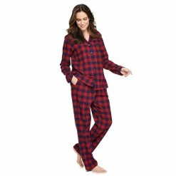 Women's Croft & Barrow® Flannel Long Sleeve Pajama Shirt & Pajama Pants Set -Hot Sale Adult Shop 5032546 Red Navy Plaid