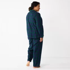 Plus Size Croft & Barrow® Flannel Long Sleeve Pajama Shirt & Pajama Pants Set -Hot Sale Adult Shop 5032550 ALT