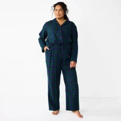 Plus Size Croft & Barrow® Flannel Long Sleeve Pajama Shirt & Pajama Pants Set -Hot Sale Adult Shop 5032550 ALT2