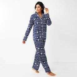 Women's Sonoma Goods For Life® Velour Long Sleeve Pajama Shirt & Pajama Pants Sleep Set -Hot Sale Adult Shop 5033010 Navy Fairisle
