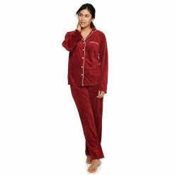 Women's Sonoma Goods For Life® Velour Long Sleeve Pajama Shirt & Pajama Pants Sleep Set -Hot Sale Adult Shop 5033010 Red Embossed Heart