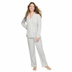 Women's Sonoma Goods For Life® Velour Long Sleeve Pajama Shirt & Pajama Pants Sleep Set -Hot Sale Adult Shop 5033010 Silver Heather