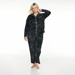 Plus Size Sonoma Goods For Life® Velour Pajama Shirt & Pajama Pants Set -Hot Sale Adult Shop 5033014 Black Stars