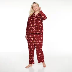 Plus Size Sonoma Goods For Life® Velour Pajama Shirt & Pajama Pants Set -Hot Sale Adult Shop 5033014 Red Dogs