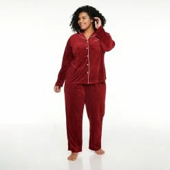 Plus Size Sonoma Goods For Life® Velour Pajama Shirt & Pajama Pants Set -Hot Sale Adult Shop 5033014 Red Embossed Heart