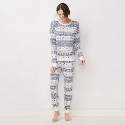 Women's LC Lauren Conrad Cozy Long Sleeve Pajama Top & Pajama Pants Set -Hot Sale Adult Shop 5034248 Blue Fairisle