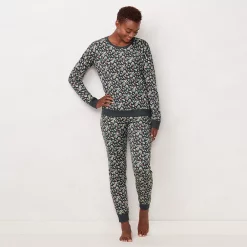 Women's LC Lauren Conrad Cozy Long Sleeve Pajama Top & Pajama Pants Set -Hot Sale Adult Shop 5034248 Charcoal Holly