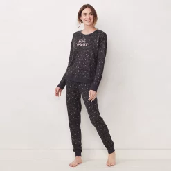 Women's LC Lauren Conrad Cozy Long Sleeve Pajama Top & Pajama Pants Set -Hot Sale Adult Shop 5034248 Gray Hearts
