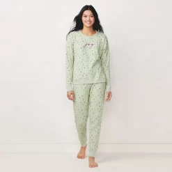 Women's LC Lauren Conrad Cozy Long Sleeve Pajama Top & Pajama Pants Set -Hot Sale Adult Shop 5034248 Green Joy