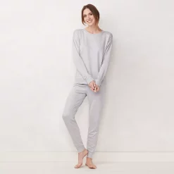 Women's LC Lauren Conrad Cozy Long Sleeve Pajama Top & Pajama Pants Set -Hot Sale Adult Shop 5034248 Heather Gray