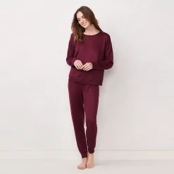 Women's LC Lauren Conrad Cozy Long Sleeve Pajama Top & Pajama Pants Set -Hot Sale Adult Shop 5034248 Maroon