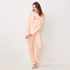 Women's LC Lauren Conrad Cozy Long Sleeve Pajama Top & Pajama Pants Set -Hot Sale Adult Shop 5034248 Pink Stars