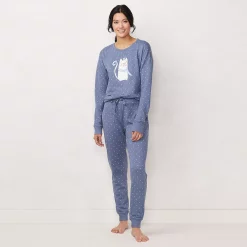 Petite LC Lauren Conrad Cozy Long Sleeve Pajama Top & Banded Bottom Pajama Pants Set -Hot Sale Adult Shop 5034450 ALT2