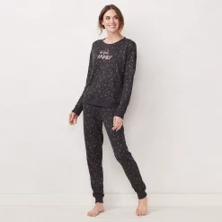 Petite LC Lauren Conrad Cozy Long Sleeve Pajama Top & Banded Bottom Pajama Pants Set -Hot Sale Adult Shop 5034450 Gray Hearts