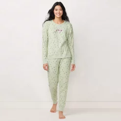 Petite LC Lauren Conrad Cozy Long Sleeve Pajama Top & Banded Bottom Pajama Pants Set -Hot Sale Adult Shop 5034450 Green Joy