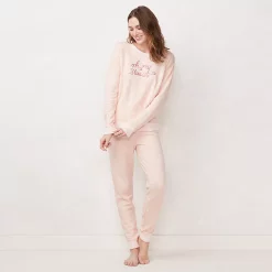 Petite LC Lauren Conrad Cozy Long Sleeve Pajama Top & Banded Bottom Pajama Pants Set -Hot Sale Adult Shop 5034450 Pink Stars