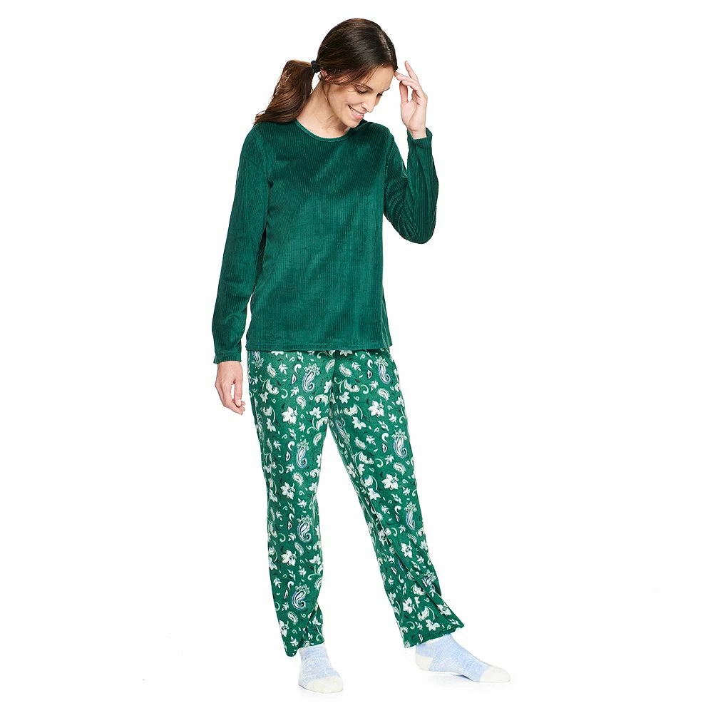 Petite Croft & Barrow® Velour Long Sleeve Pajama Top & Pajama Pants Set 2 Petite Croft & Barrow® Velour Long Sleeve Pajama Top & Pajama Pants Set - Image 2