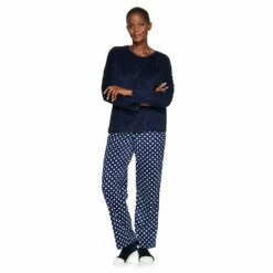 Petite Croft & Barrow® Velour Long Sleeve Pajama Top & Pajama Pants Set 21 Petite Croft & Barrow® Velour Long Sleeve Pajama Top & Pajama Pants Set -Hot Sale Adult Shop 5041069 Navy Dot Rib