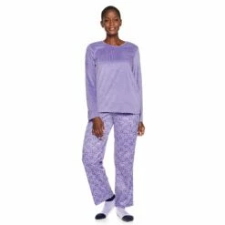 Petite Croft & Barrow® Velour Long Sleeve Pajama Top & Pajama Pants Set