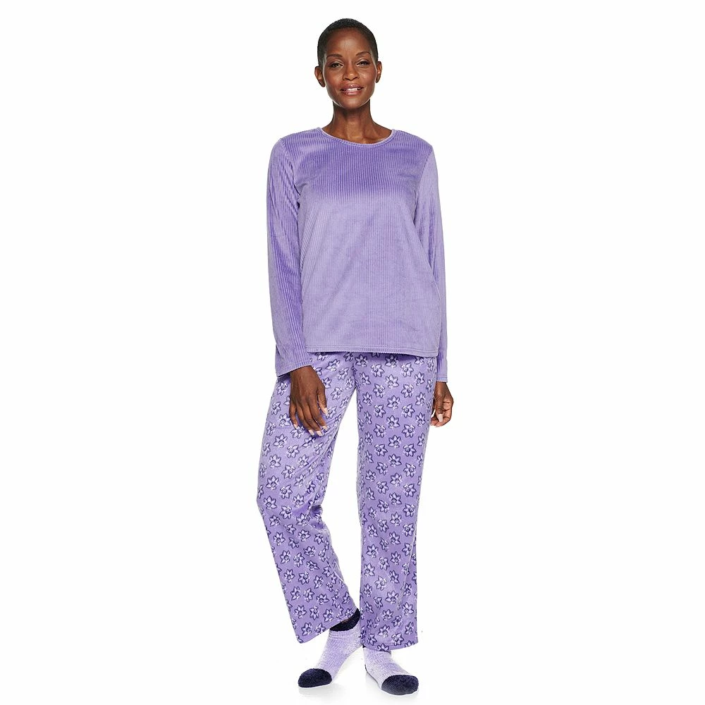 Petite Croft & Barrow® Velour Long Sleeve Pajama Top & Pajama Pants Set 1 Petite Croft & Barrow® Velour Long Sleeve Pajama Top & Pajama Pants Set