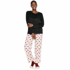 Petite Croft & Barrow® Velour Long Sleeve Pajama Top & Pajama Pants Set 18 Petite Croft & Barrow® Velour Long Sleeve Pajama Top & Pajama Pants Set -Hot Sale Adult Shop 5041069 Red Cardinal Rib