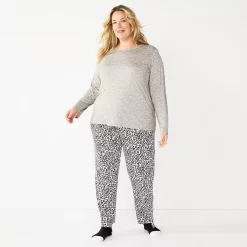 Plus Size Croft & Barrow® Long Sleeve Pajama Top & Pajama Pants Set -Hot Sale Adult Shop 5044287 Gray Animal Print