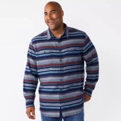 Big & Tall Sonoma Goods For Life® Regular-Fit Flannel Button-Down Shirt -Hot Sale Adult Shop 5044680 Blue Stripe