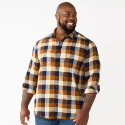 Big & Tall Sonoma Goods For Life® Regular-Fit Flannel Button-Down Shirt -Hot Sale Adult Shop 5044680 Brown Multi Buff