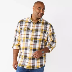 Big & Tall Sonoma Goods For Life® Regular-Fit Flannel Button-Down Shirt -Hot Sale Adult Shop 5044680 Gray Yellow Plaid