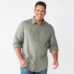 Big & Tall Sonoma Goods For Life® Regular-Fit Flannel Button-Down Shirt -Hot Sale Adult Shop 5044680 Green Solid