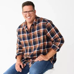 Big & Tall Sonoma Goods For Life® Regular-Fit Flannel Button-Down Shirt -Hot Sale Adult Shop 5044680 Navy Multi Plaid