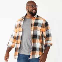 Big & Tall Sonoma Goods For Life® Regular-Fit Flannel Button-Down Shirt -Hot Sale Adult Shop 5044680 Orange Black Plaid