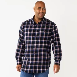 Big & Tall Sonoma Goods For Life® Regular-Fit Flannel Button-Down Shirt -Hot Sale Adult Shop 5044680 Pink Black Plaid