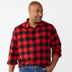 Big & Tall Sonoma Goods For Life® Regular-Fit Flannel Button-Down Shirt -Hot Sale Adult Shop 5044680 Red Black Buff