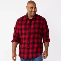 Big & Tall Sonoma Goods For Life® Regular-Fit Flannel Button-Down Shirt -Hot Sale Adult Shop 5044680 Red Black Plaid