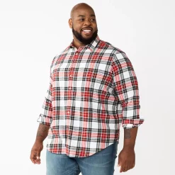 Big & Tall Sonoma Goods For Life® Regular-Fit Flannel Button-Down Shirt -Hot Sale Adult Shop 5044680 Red Multi Plaid