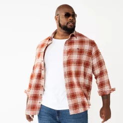 Big & Tall Sonoma Goods For Life® Regular-Fit Flannel Button-Down Shirt -Hot Sale Adult Shop 5044680 Rust Plaid
