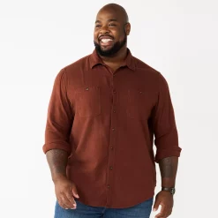Big & Tall Sonoma Goods For Life® Regular-Fit Flannel Button-Down Shirt -Hot Sale Adult Shop 5044680 Rust Solid